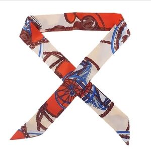 Silk-Feel Red & Cream Twilly Scarf - Women Accessories